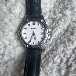 Wenger Silver Watch with Black and Tan Strap